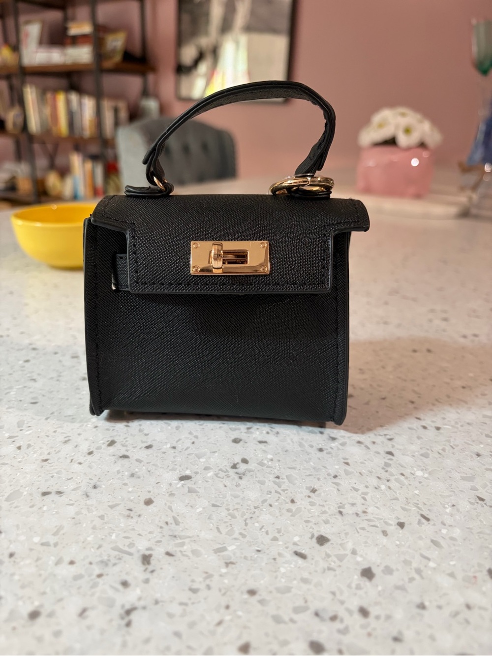 Francesca's Collections Black Mini Top-Handle Bag with Gold Hardware